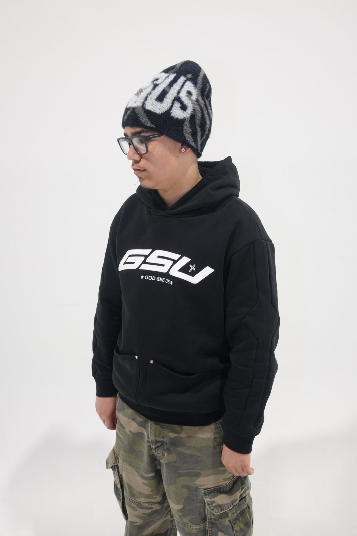 GSU Hoodie in Black, front view