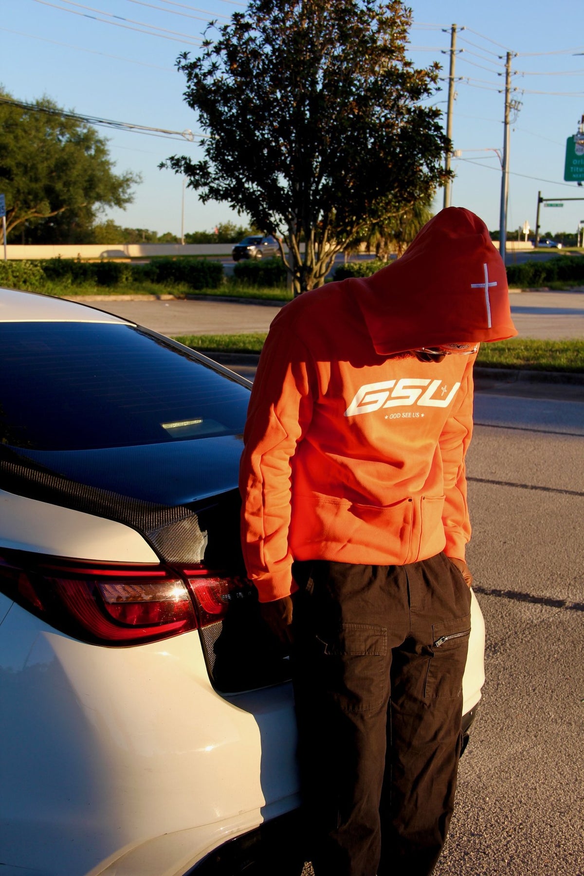 GSU Hoodie in Orange, side view