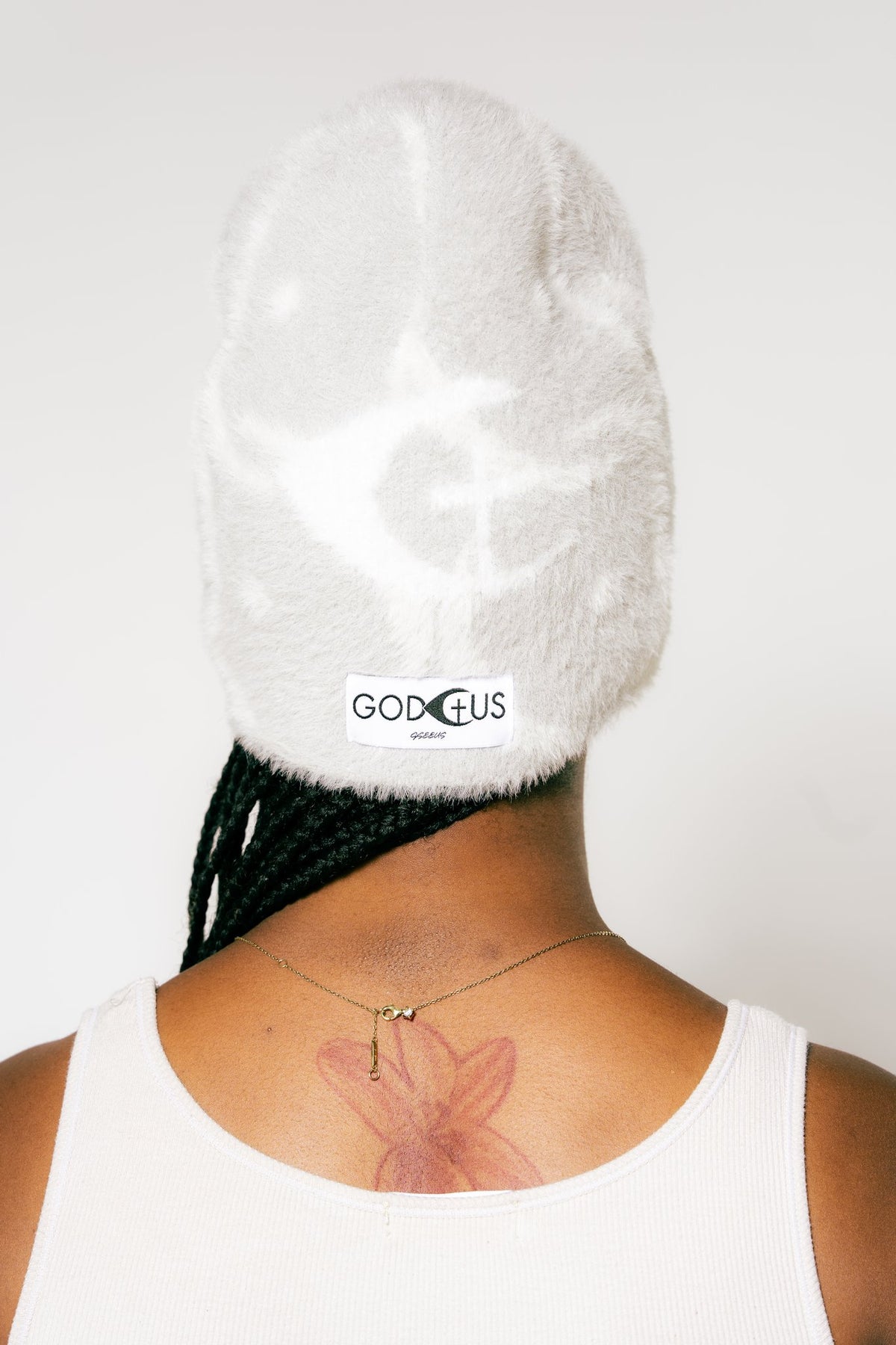 JESUS Beanie in Gray, back view with logo