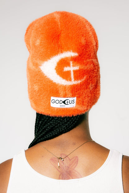 JESUS Beanie in Orange, back view with logo